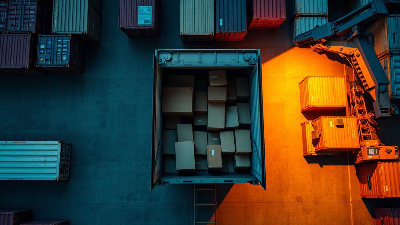 40' high-cube container being loaded with furniture for export.