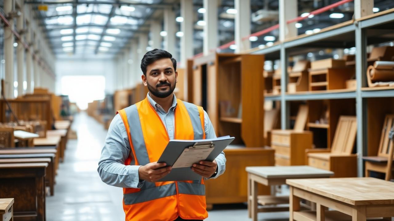 Inside an Indian furniture factory floor during an audit.
